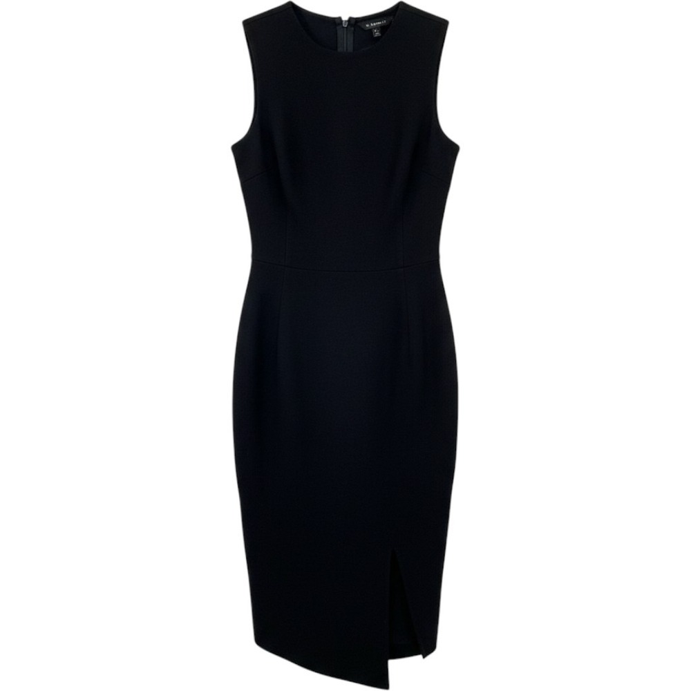 Theory Womens Black Sleeveless Sheath Midi Dress Crew Neck Front Slit Size S